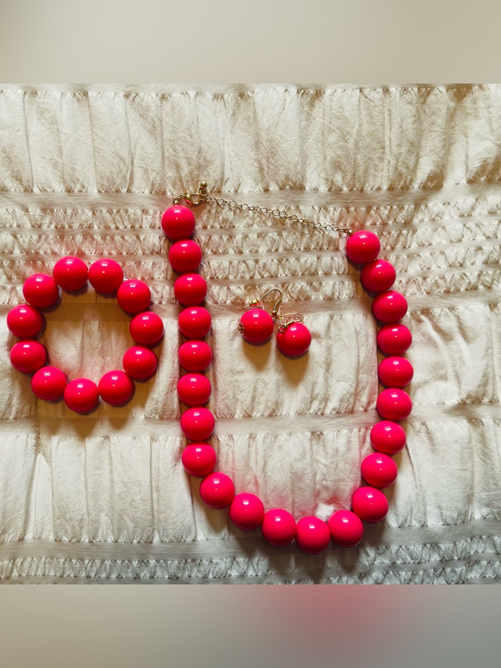 Women’s Pink Beaded Necklace, Bracelet & Earring Set